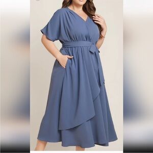 BloomChic Blue Midi Wrap Dress